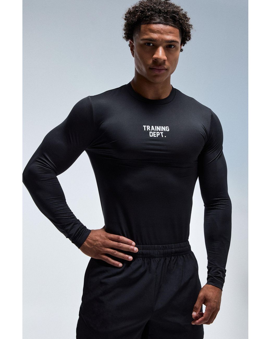 BoohooMAN Black Training Dept Muscle Fit Long Sleeve T-Shirt for men