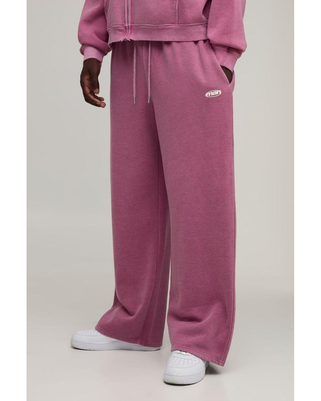 BoohooMAN Purple Wide Leg Sport Washed Joggers for men
