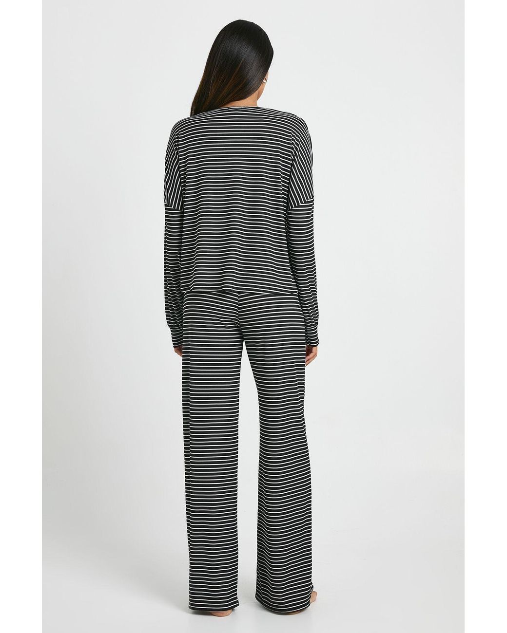 Boohoo Gray Maternity Loungewear Stripe Long Sleeve Top & Trousers Pyjama Set