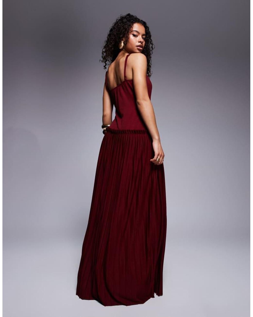 ASOS Purple Design Square Neck Pleated Maxi Dress With Dropped Waist