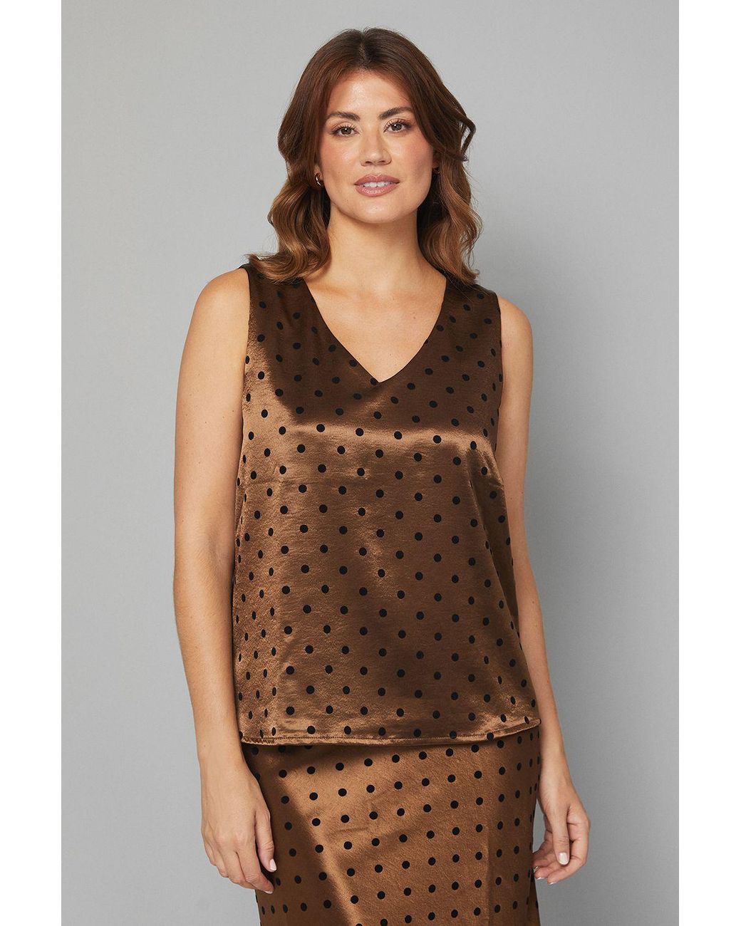 Wallis Brown Satin Spot Cami Top