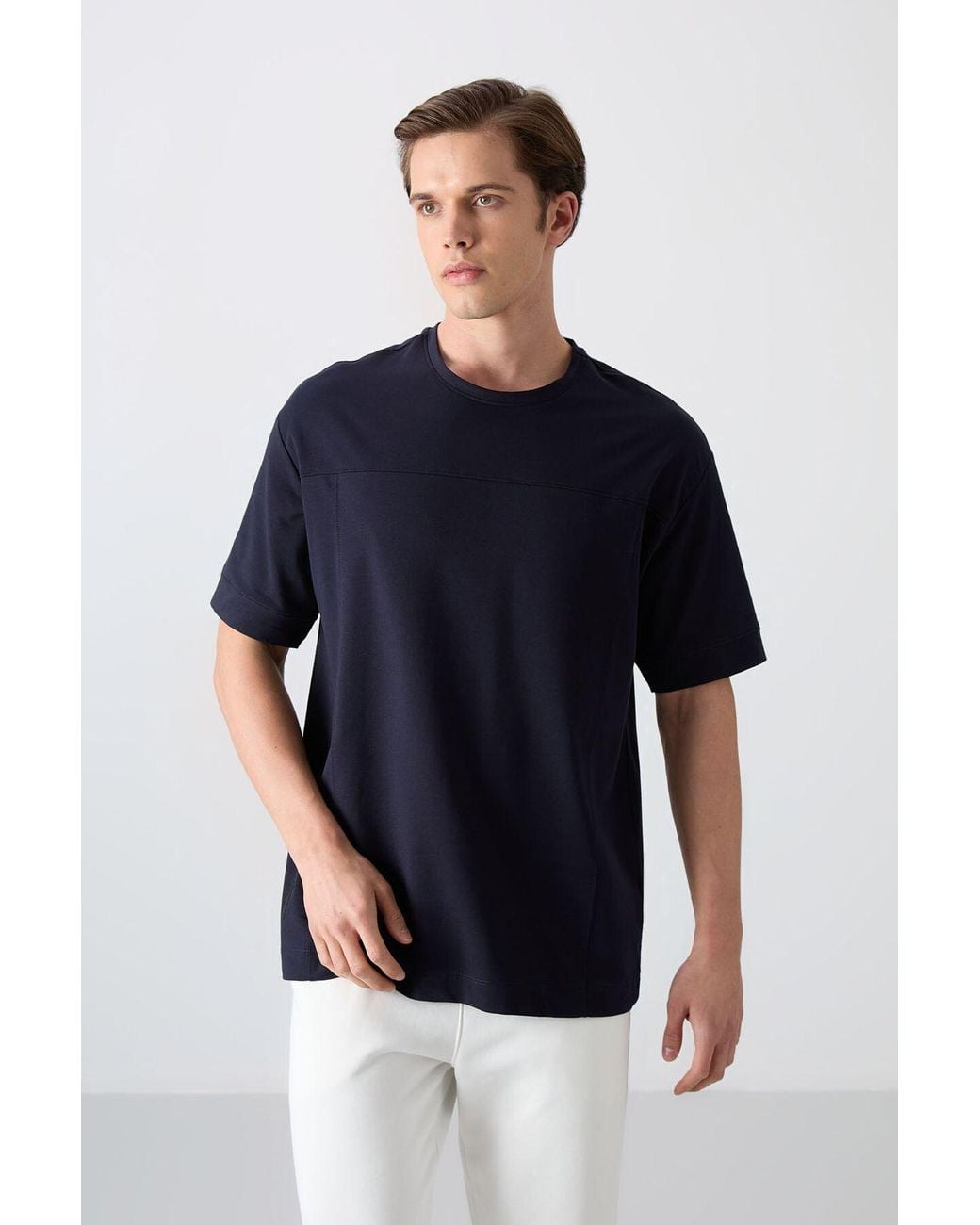 TOMMY LIFE Blue Oversized Crew Neck T-Shirt for men