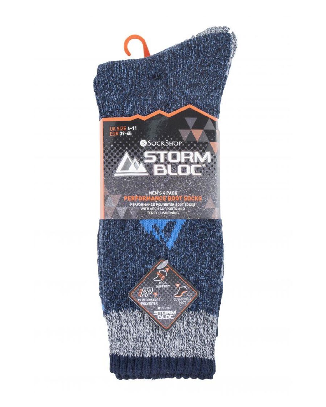 Storm Bloc Blue 4 Pairs Cushion Sole Hiking Work Boot Socks for men