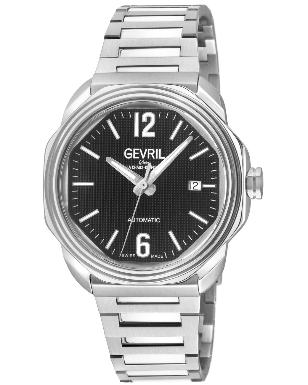 Gevril Gray Roosevelt Ss 316L Case W/Bezel Ring, Checker Pattern Dial, Stainless Steel Bracelet for men