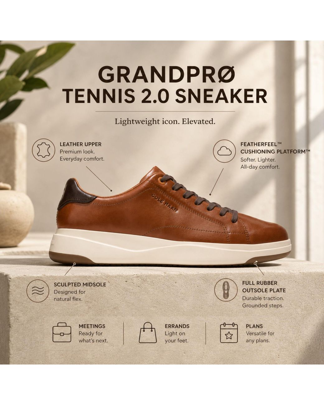 Cole Haan Brown Grandpro Luxe Mile Trainer Leather Sneakers for men