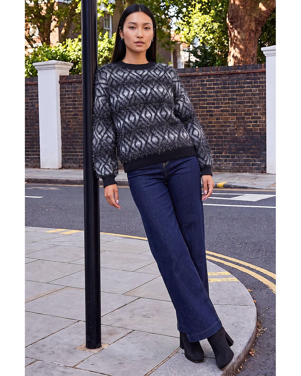 Roman Blue Shimmer Fluffy Knit Jumper