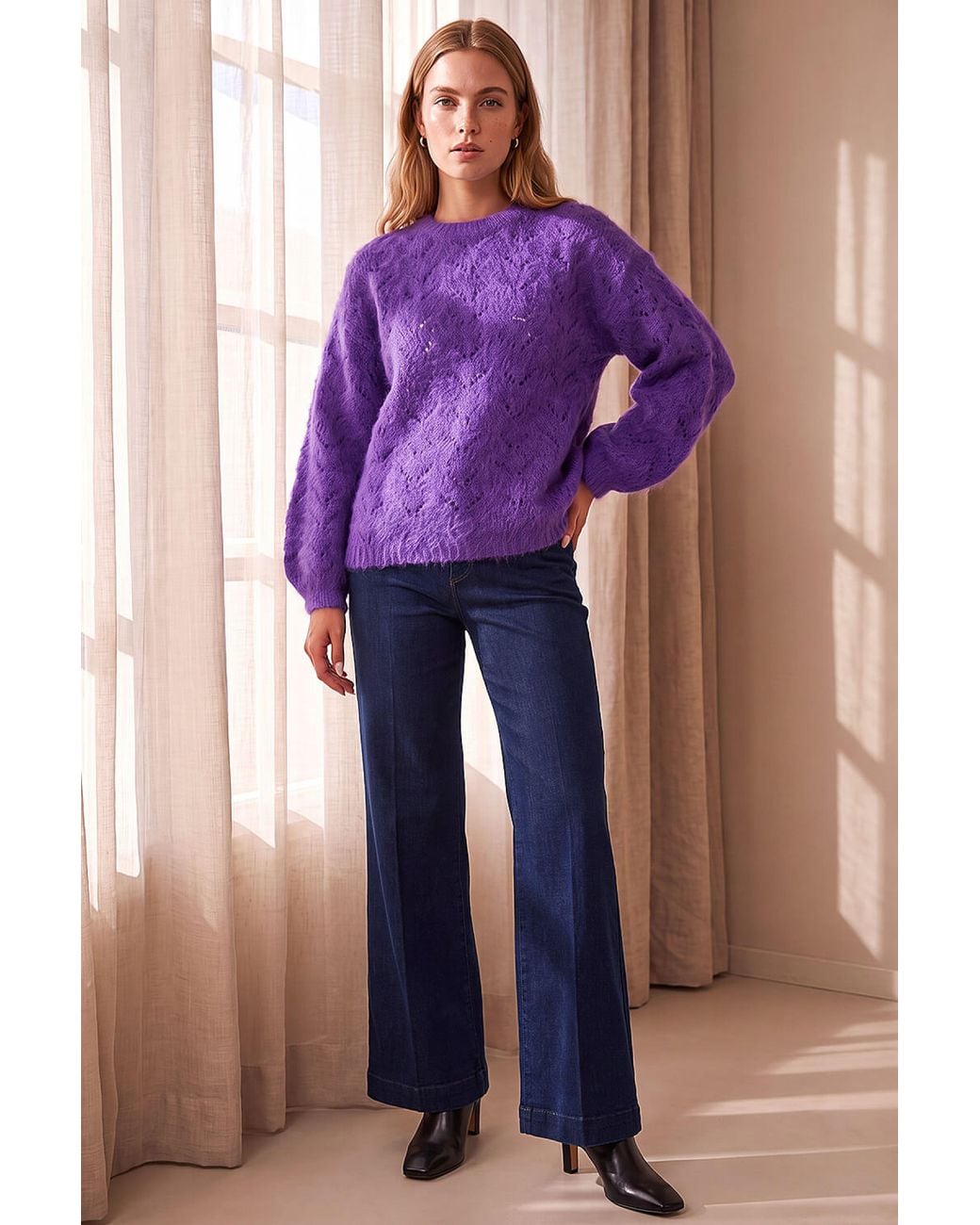 Roman Purple Pointelle Knit Jumper