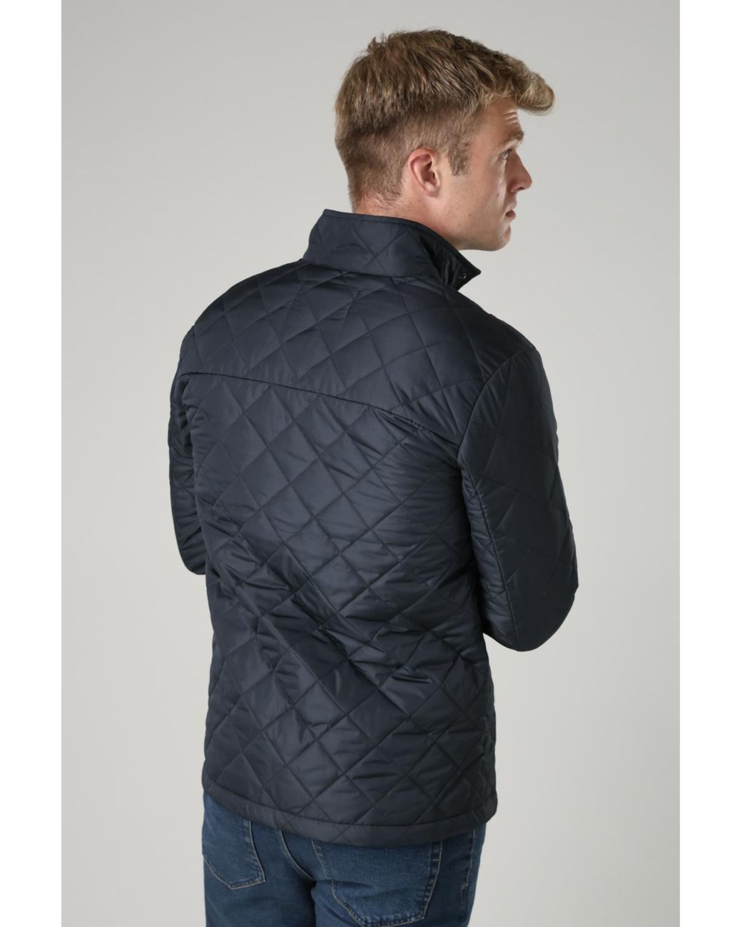 French Connection Blue Funnel Neck Diamond Quilted Jacket for men