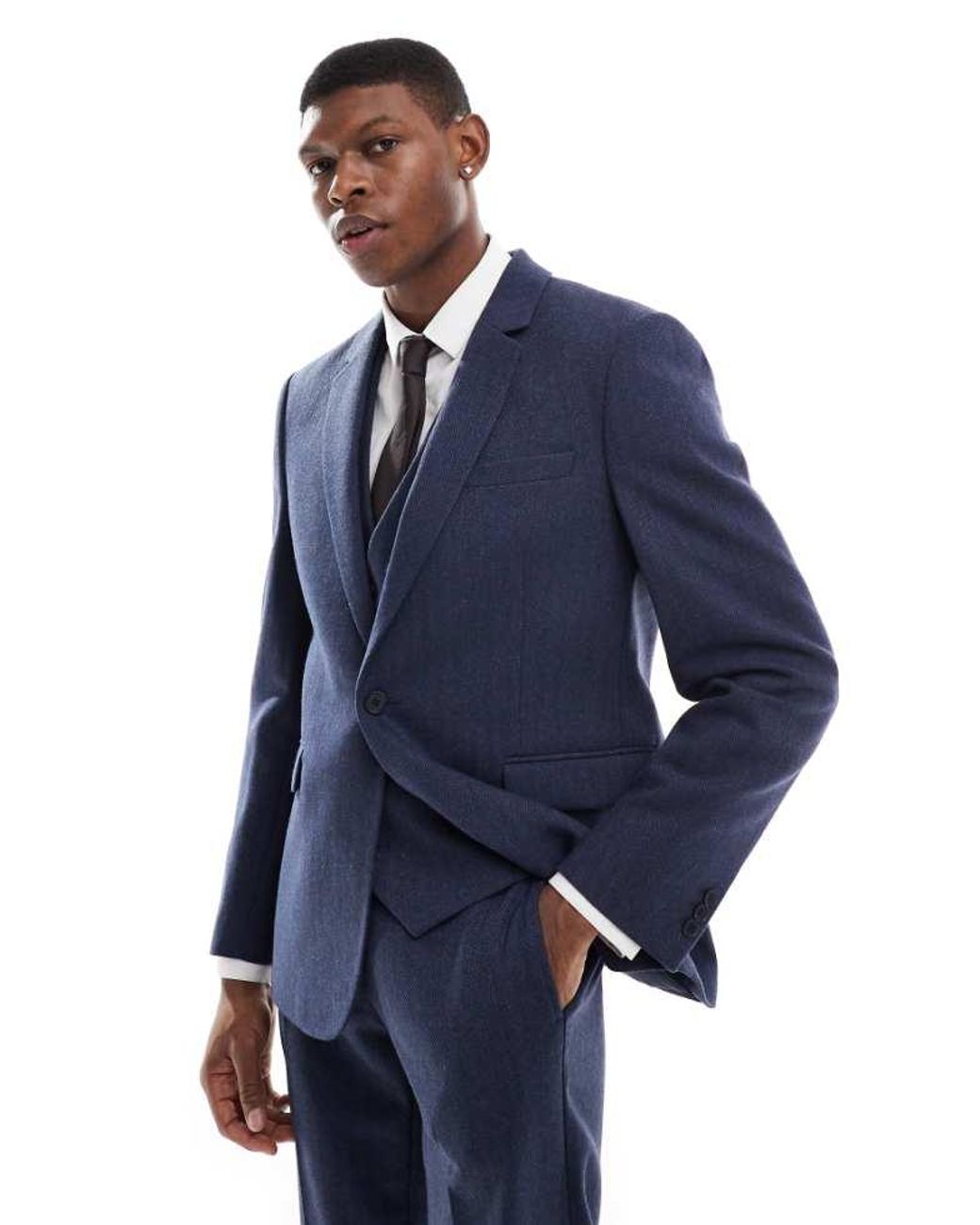 ASOS Blue Slim Suit Jacket With Wool for men