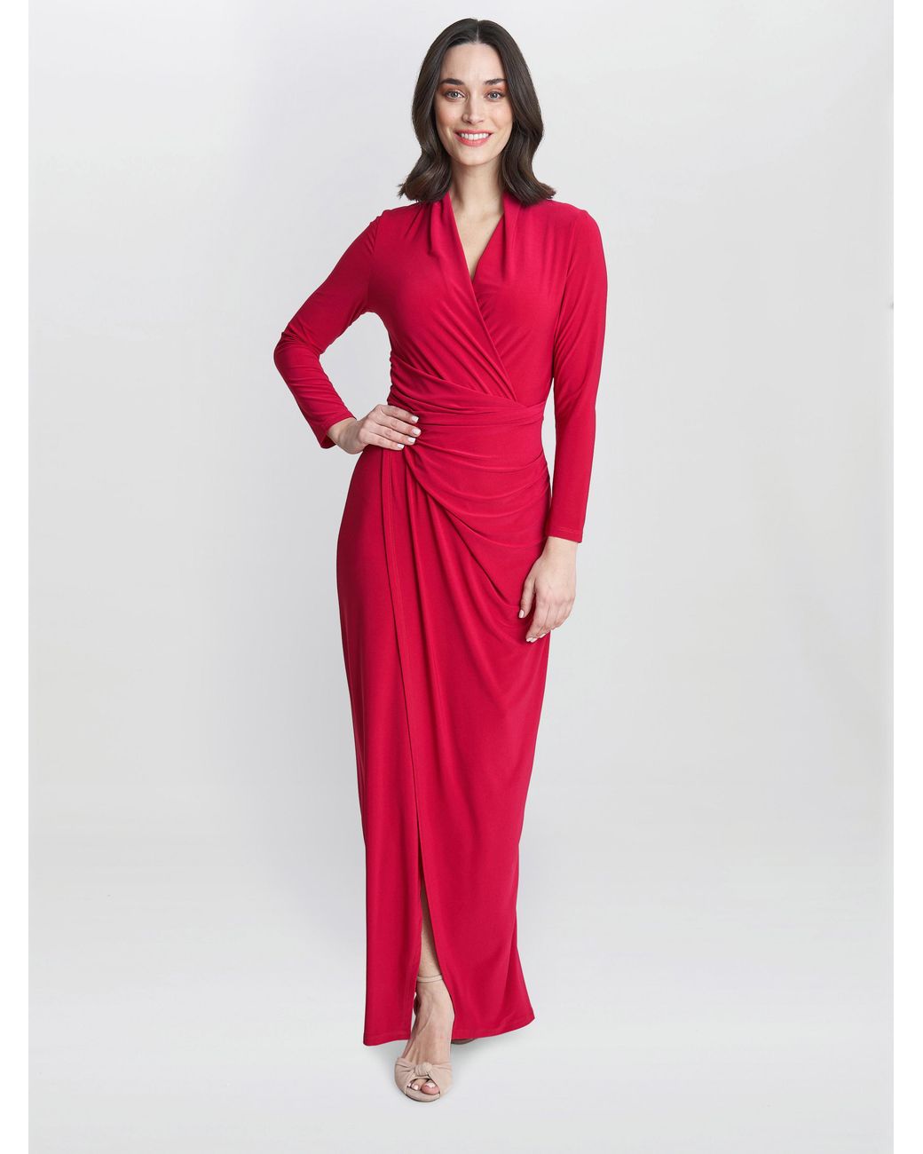 Gina Bacconi Red Hilary Jersey Wrap Maxi Dress