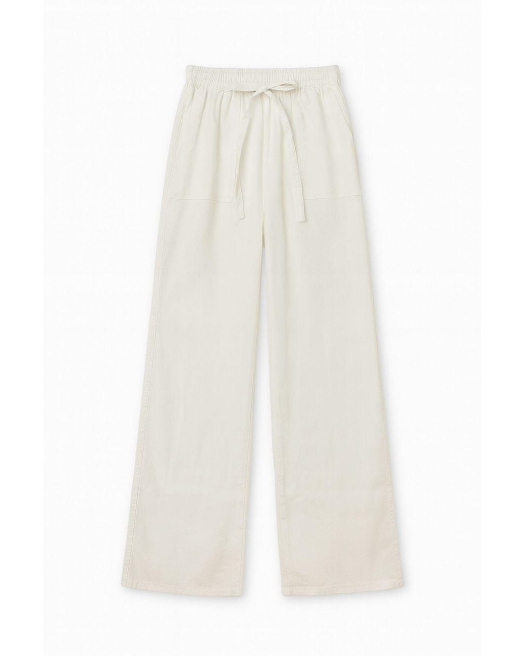 MixRay White Mid Waist Straight Leg Cotton Pants With Tie Closure