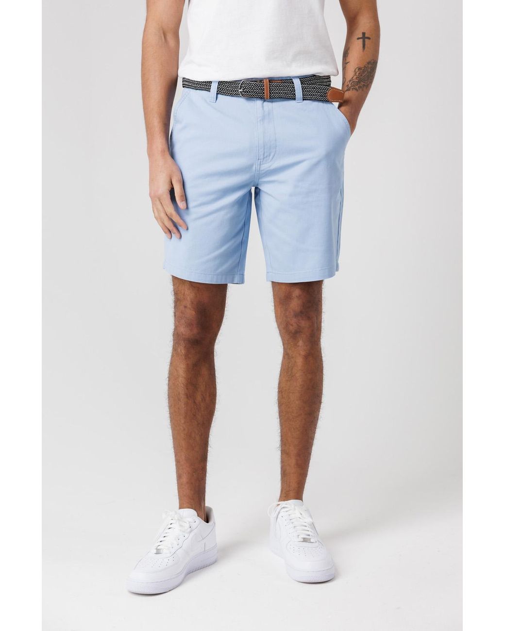 Tokyo Laundry Blue Light Cotton Twill Peached Shorts for men