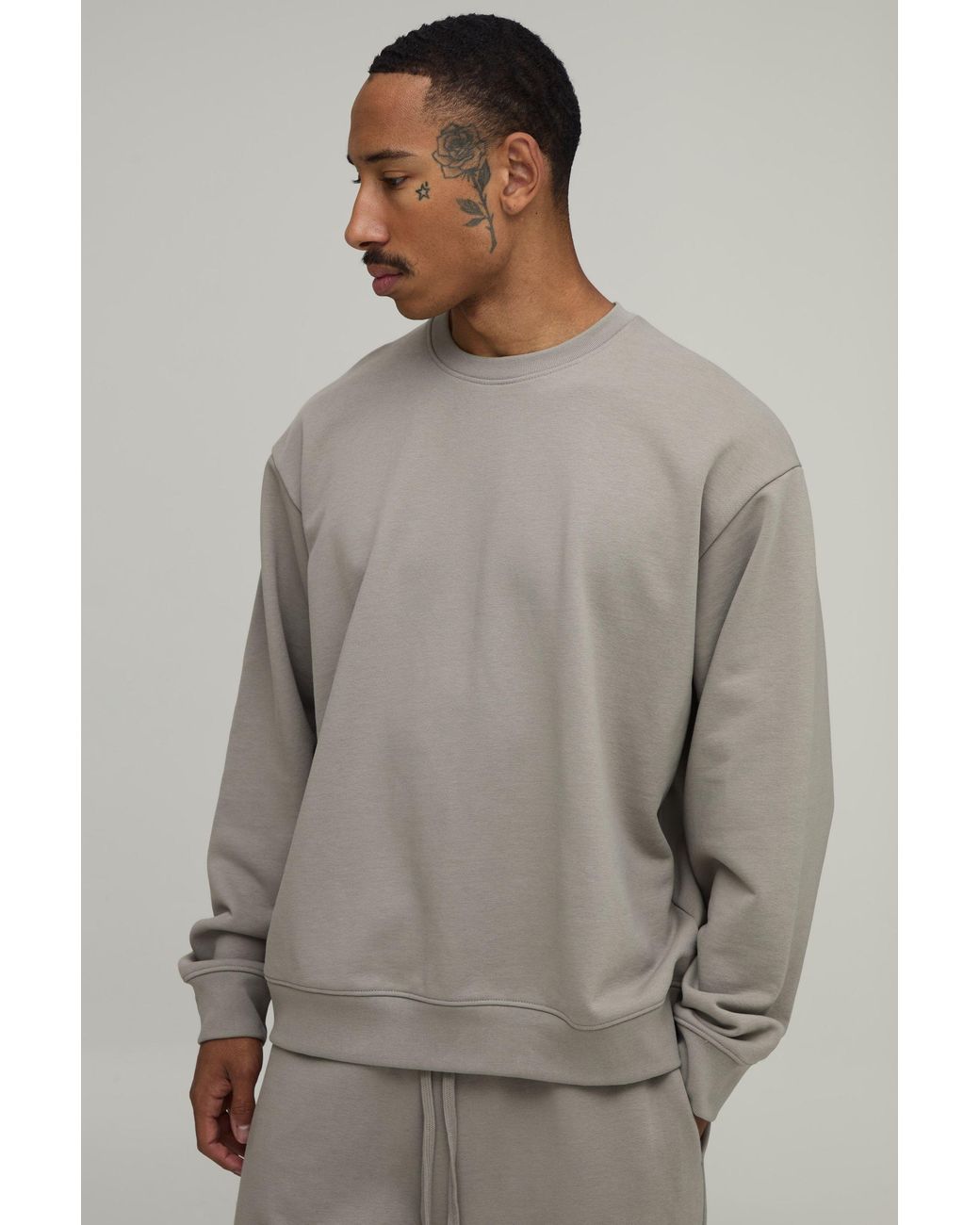 BoohooMAN Gray Oversized Premium 480Gsm Sweatshirt for men