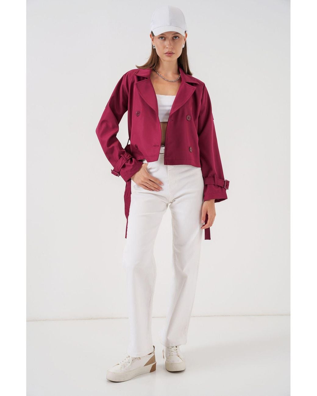 Bigdart Red Short Belted Trench Coat