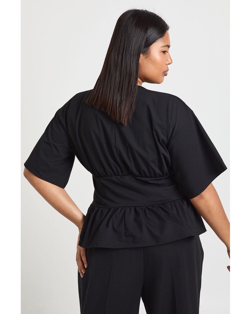 Boohoo Black Plus Ruched Bust Corset Waist Detail Top