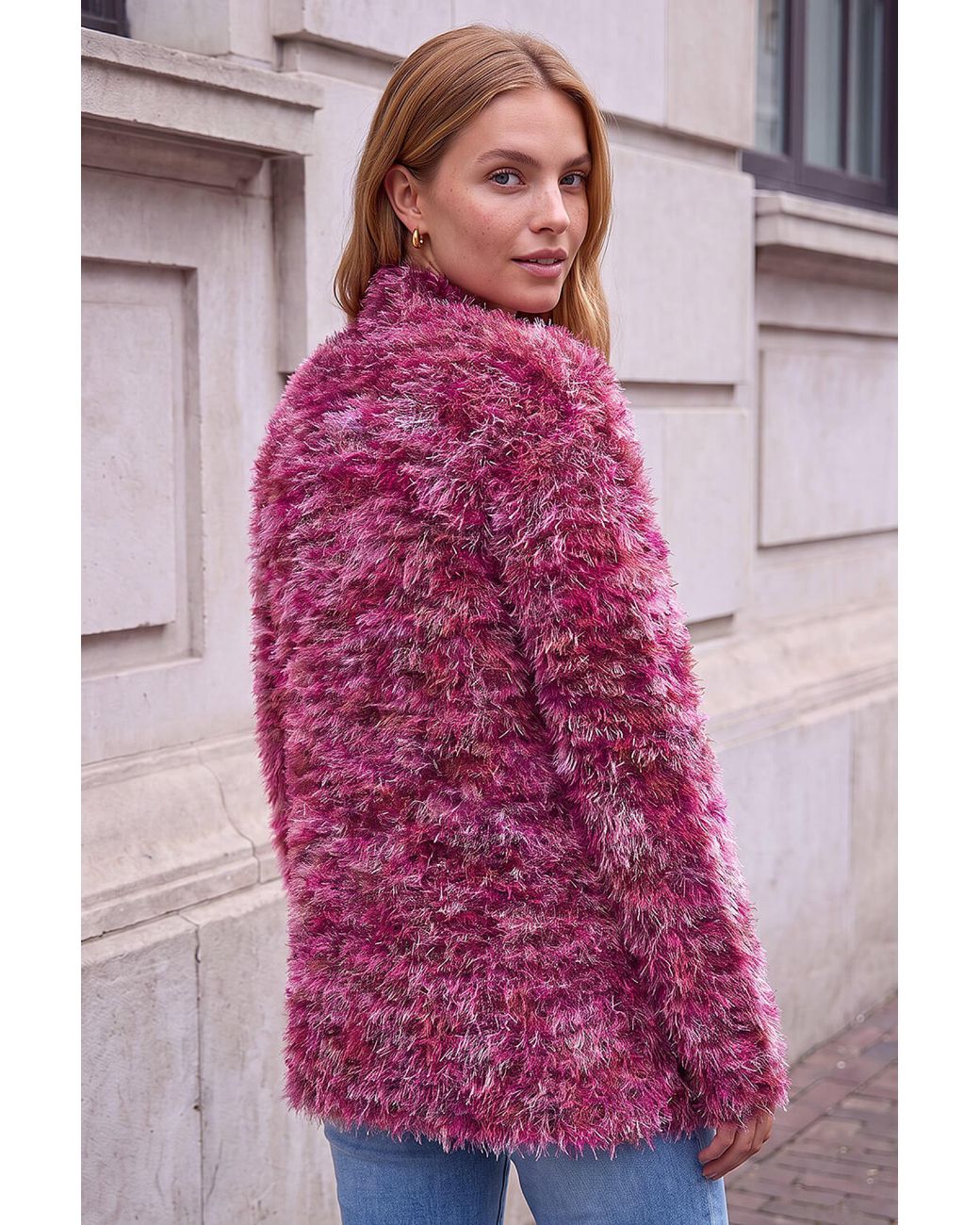 Roman Pink Fluffy Longline Cosy Cardigan