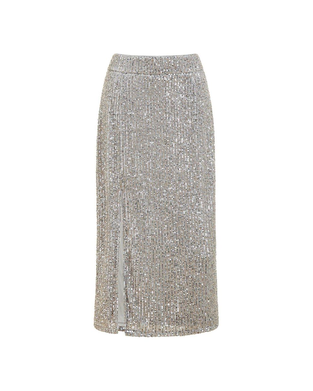 Yumi' Gray Sequin Midi Pencil Skirt
