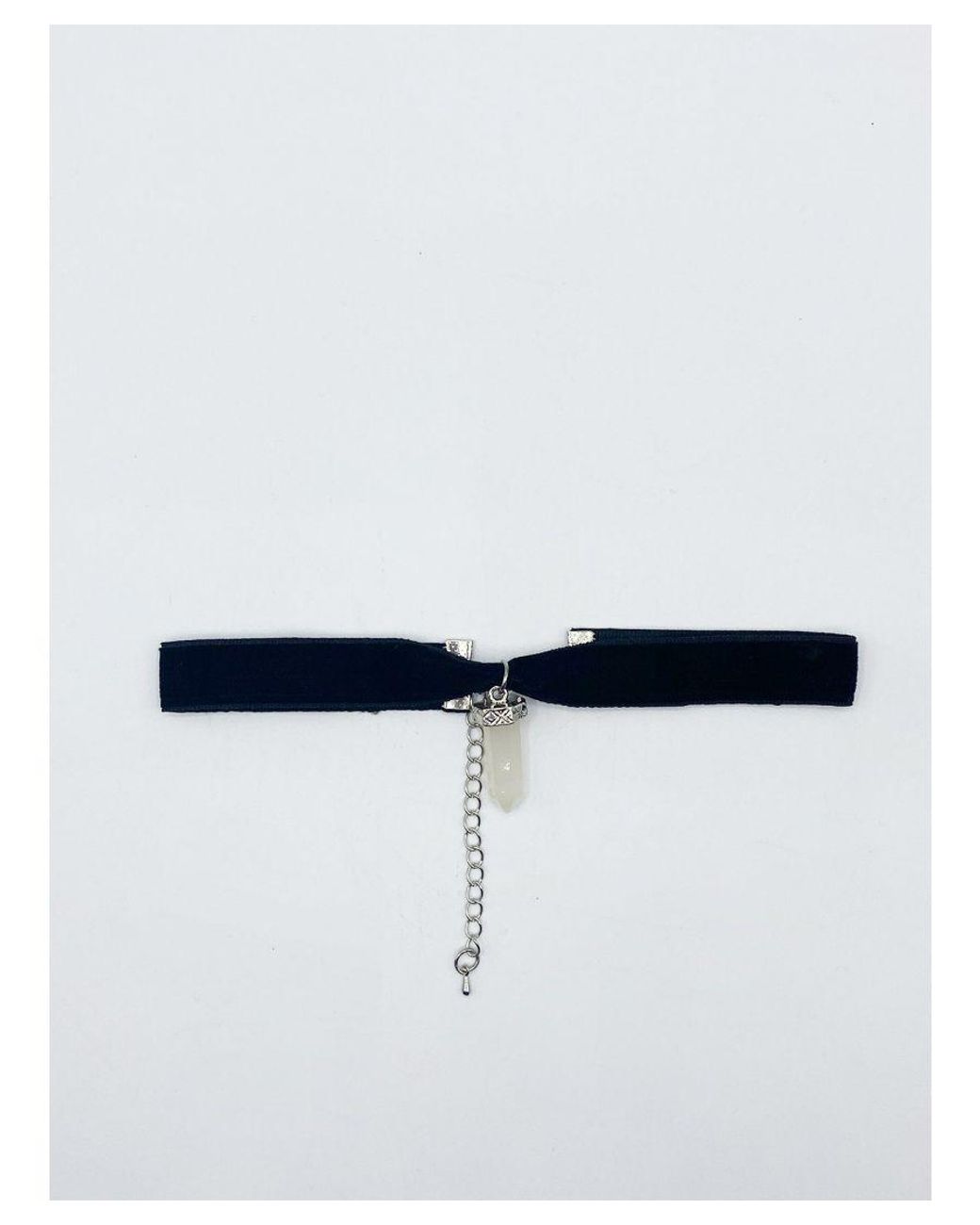 SVNX Blue Faux Velvet Choker Necklace With Clear Stone Charm