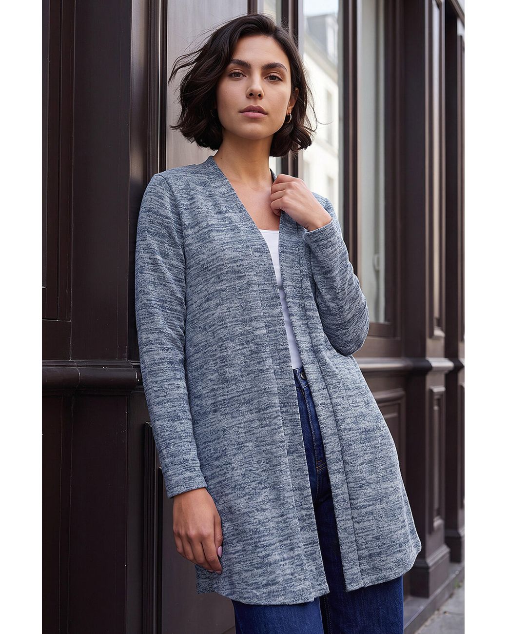 Roman Blue Longline Knit Cardigan