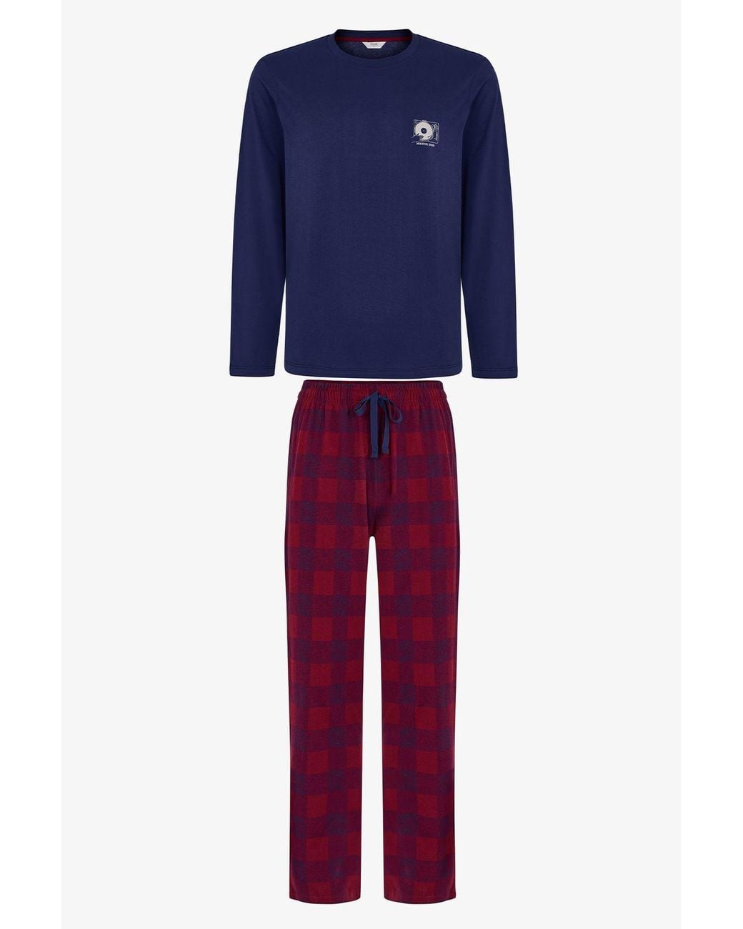 Penti Blue Echo Block Plaid Long Sleeve Pajama Set for men