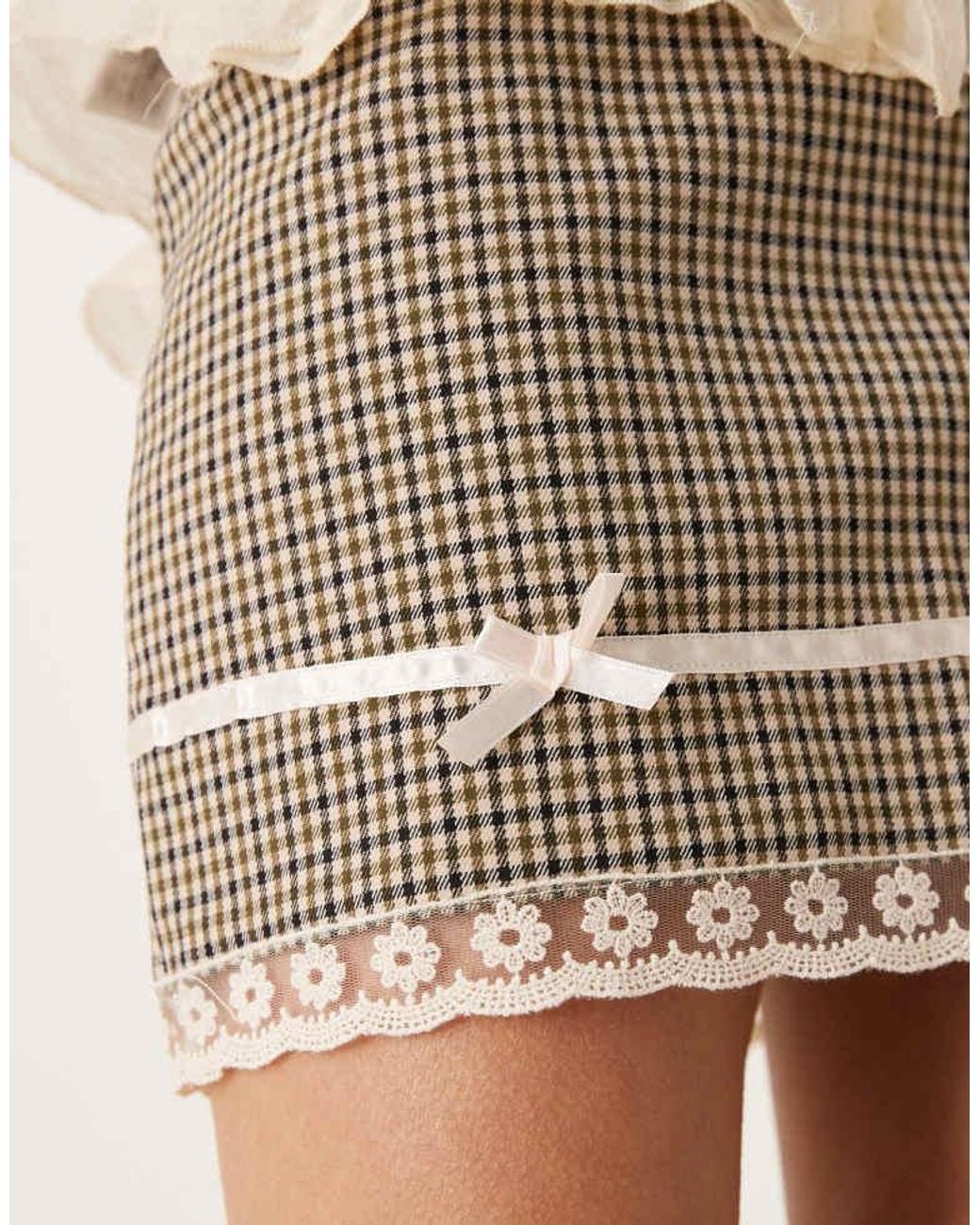 Miss Selfridge Natural Tailored Lace Trim Bow Mini Skirt