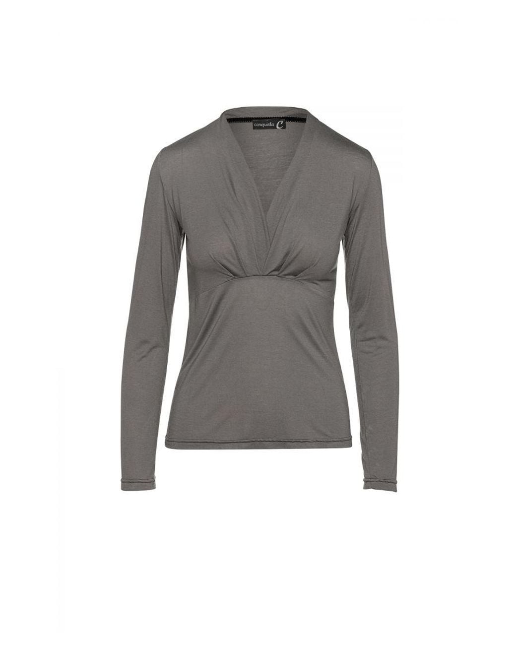 Conquista Gray Dark Cashmere Blend Long Sleeve Faux Wrap Top