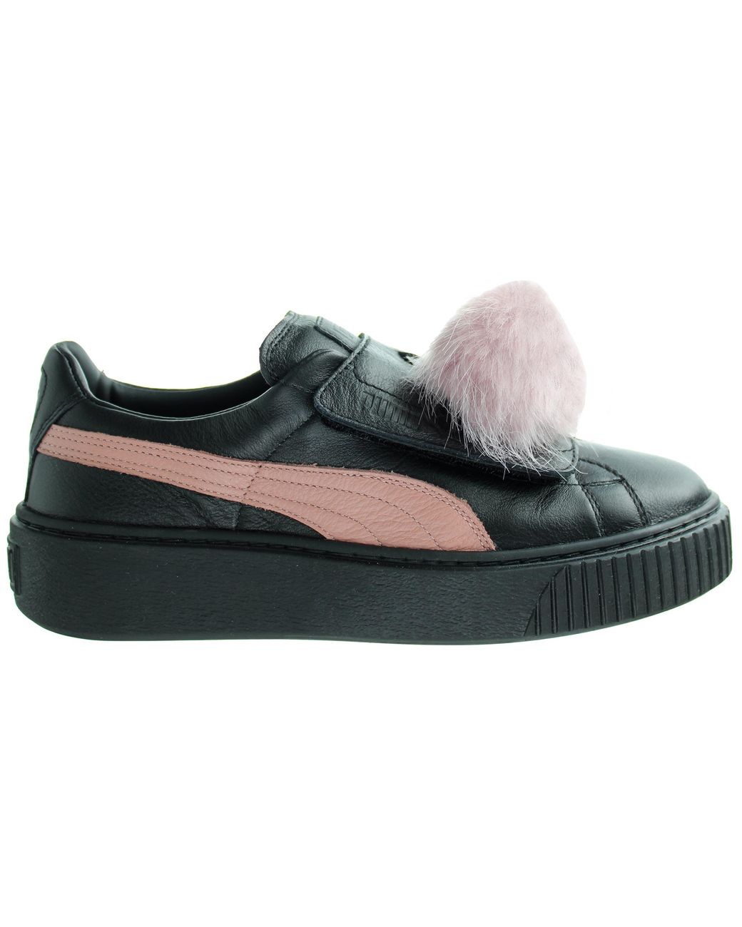 PUMA Black Basket Platform Pompom Trainers Leather