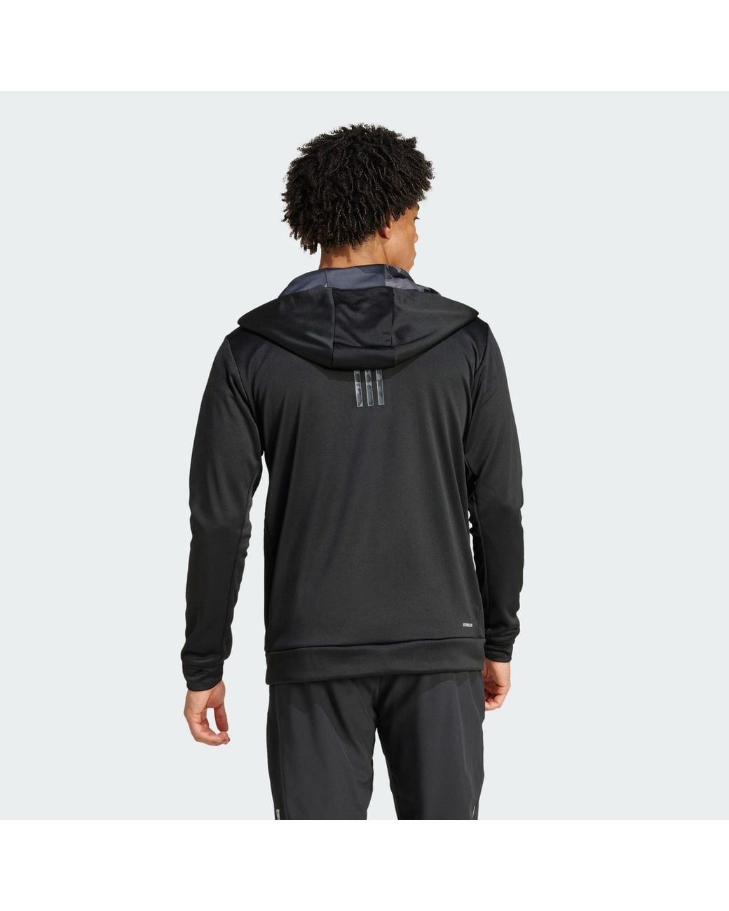 Adidas Black Train Essentials Camo Full-Zip Hoodie for men