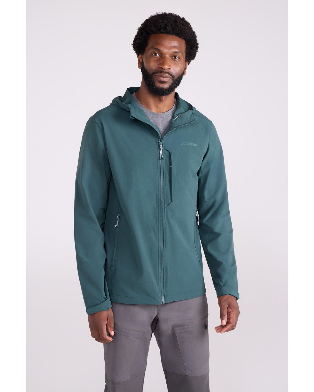 Mountain Warehouse Blue 'Retreat' Packable Softshell Jacket Water Resistant Coat Polyamide for men
