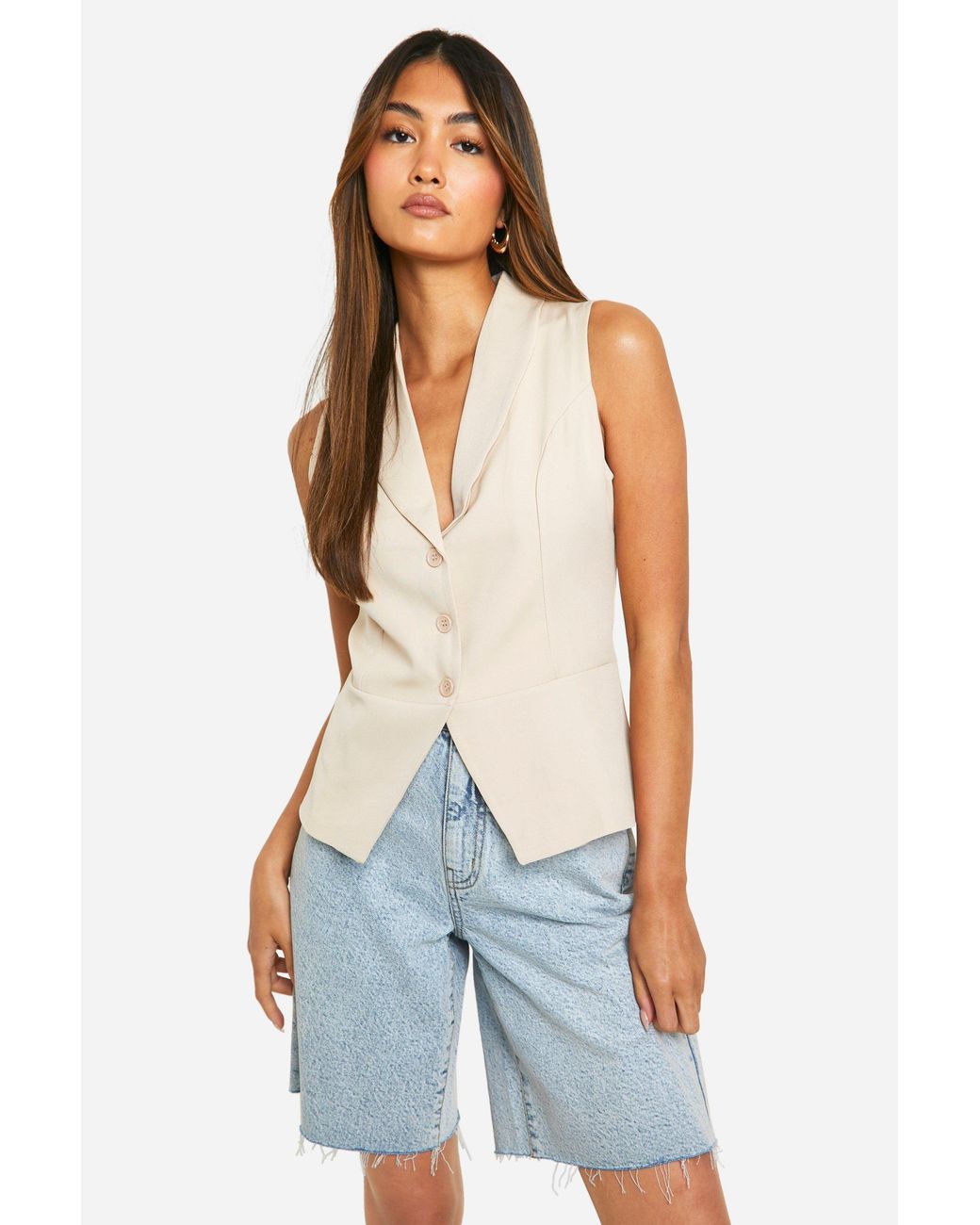 Boohoo Blue Split Hem Longline Waistcoat
