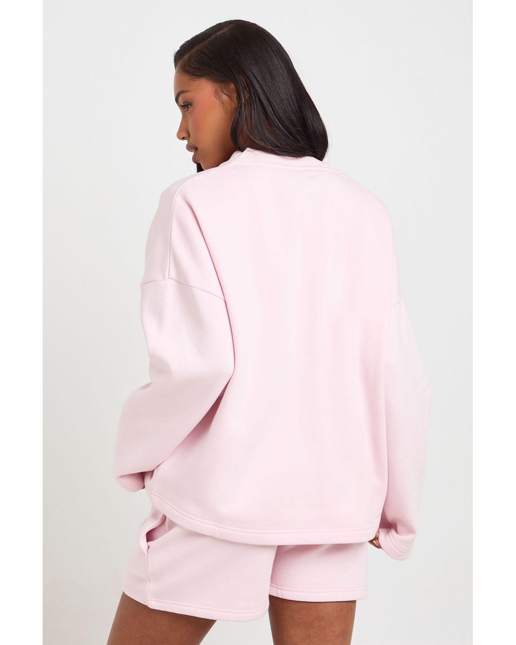 Boohoo Pink Henley Neck Sweatshirt Short Tracksuit