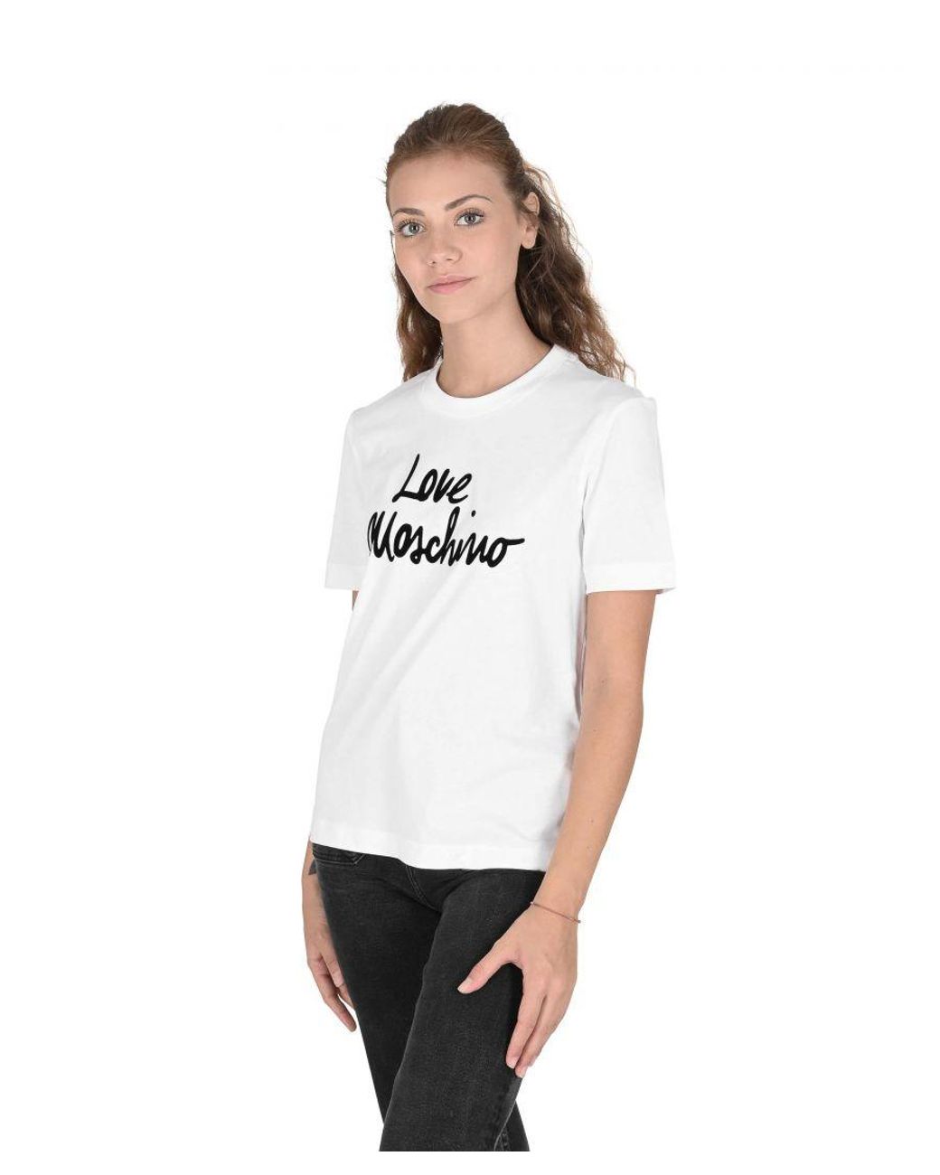 Love Moschino White Casual Tshirt Short Sleeve Crew Neck Tee