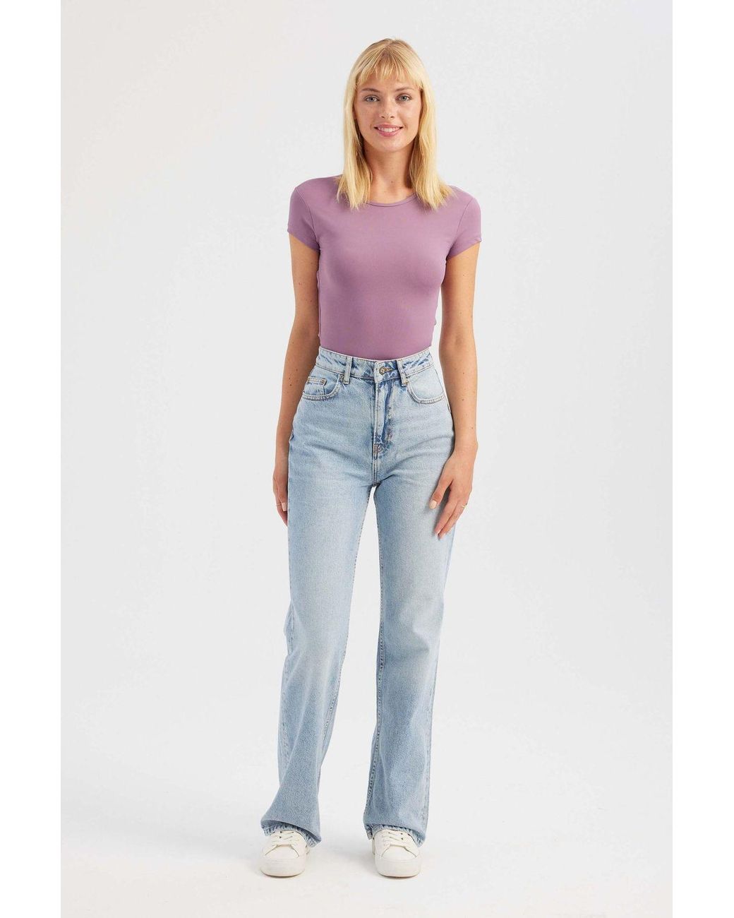 Hiccup Blue Round Neck Cross Back Short Sleeve Crop Top