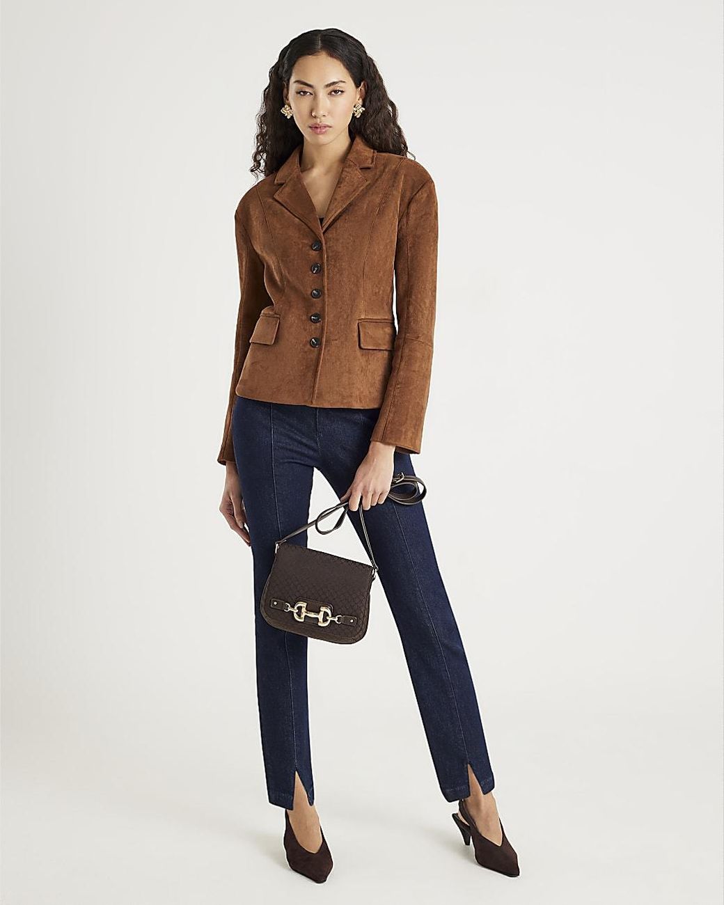 River Island Brown Blazer Faux Suede Fitted