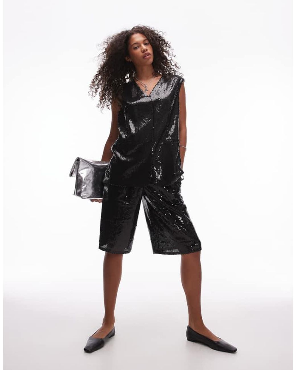 TOPSHOP Black Sequin Co Ord Awkward Short
