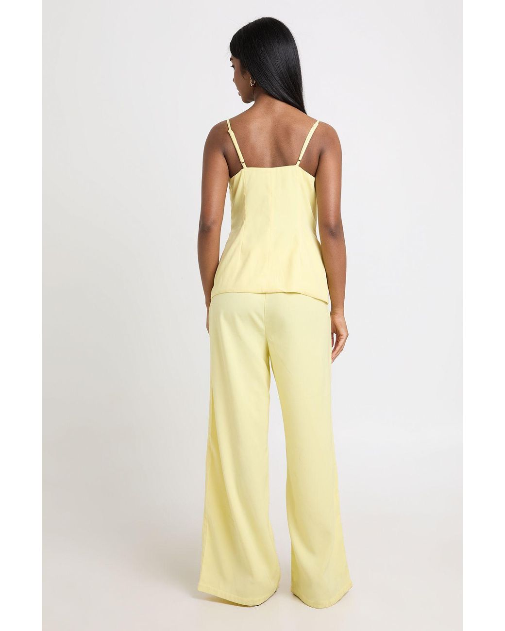 Boohoo Yellow Bandeau Tailored Wide Leg Jumpsuit