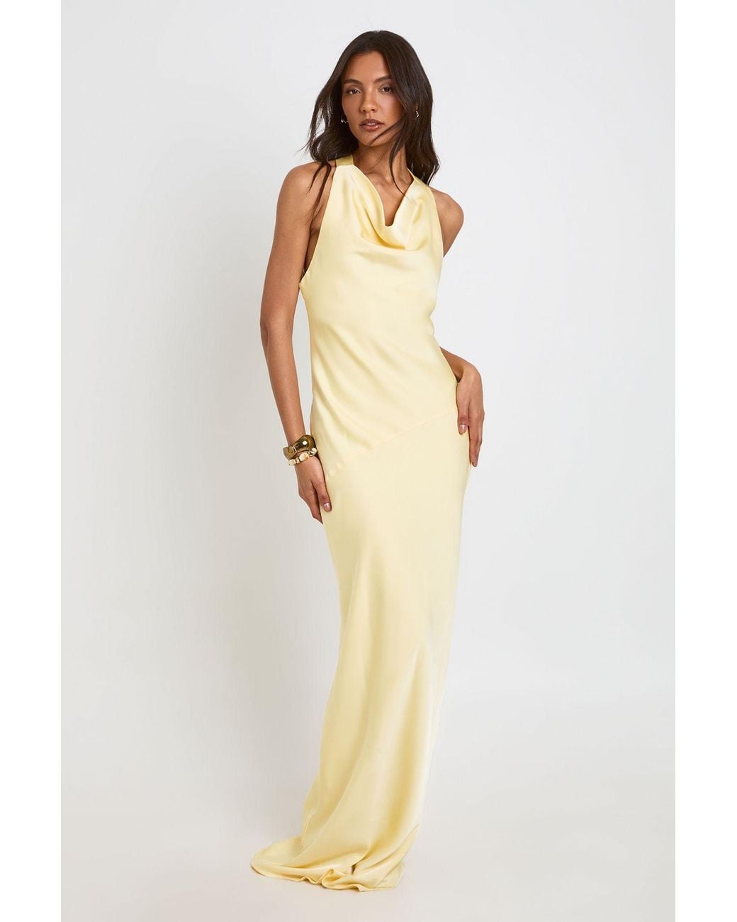 Boohoo White Tall Drape Back Satin Maxi Dress