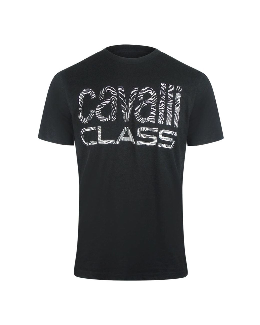 Roberto Cavalli Black Bold Zebra Print Logo T-Shirt Cotton for men