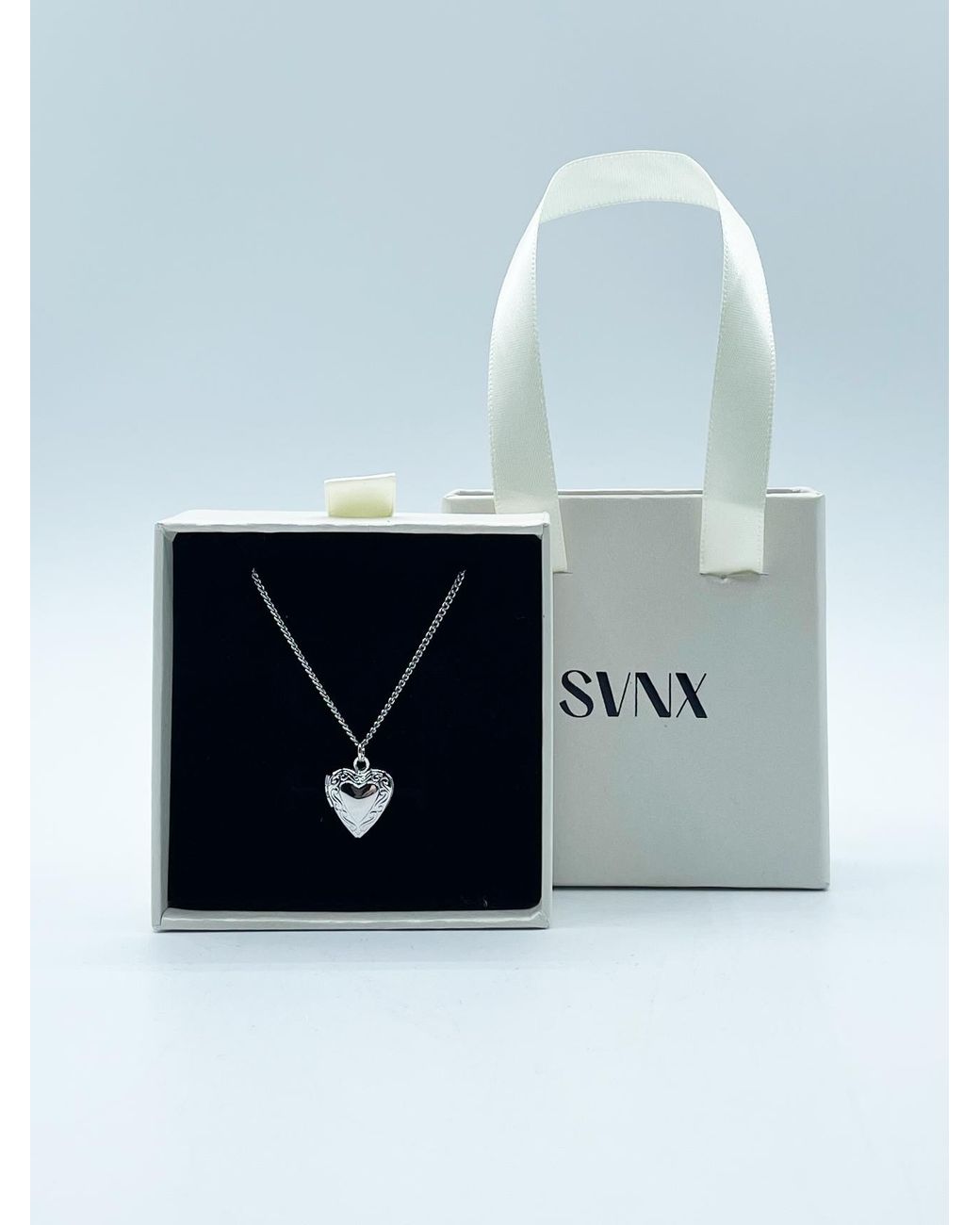 SVNX White Small Heart Locket Necklace