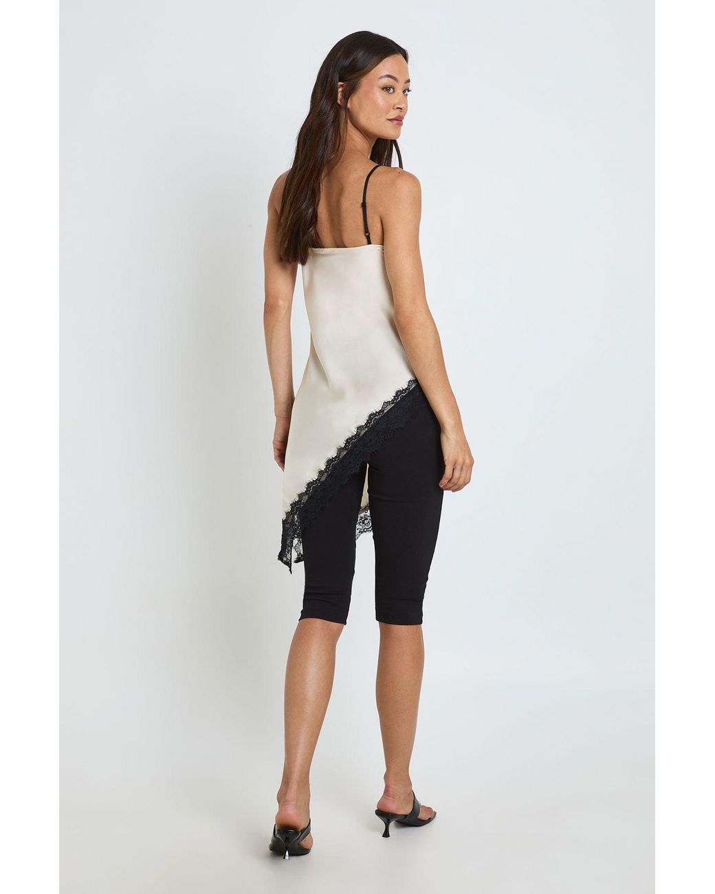 Boohoo White Tall Contrast Satin Lace Longline Cami