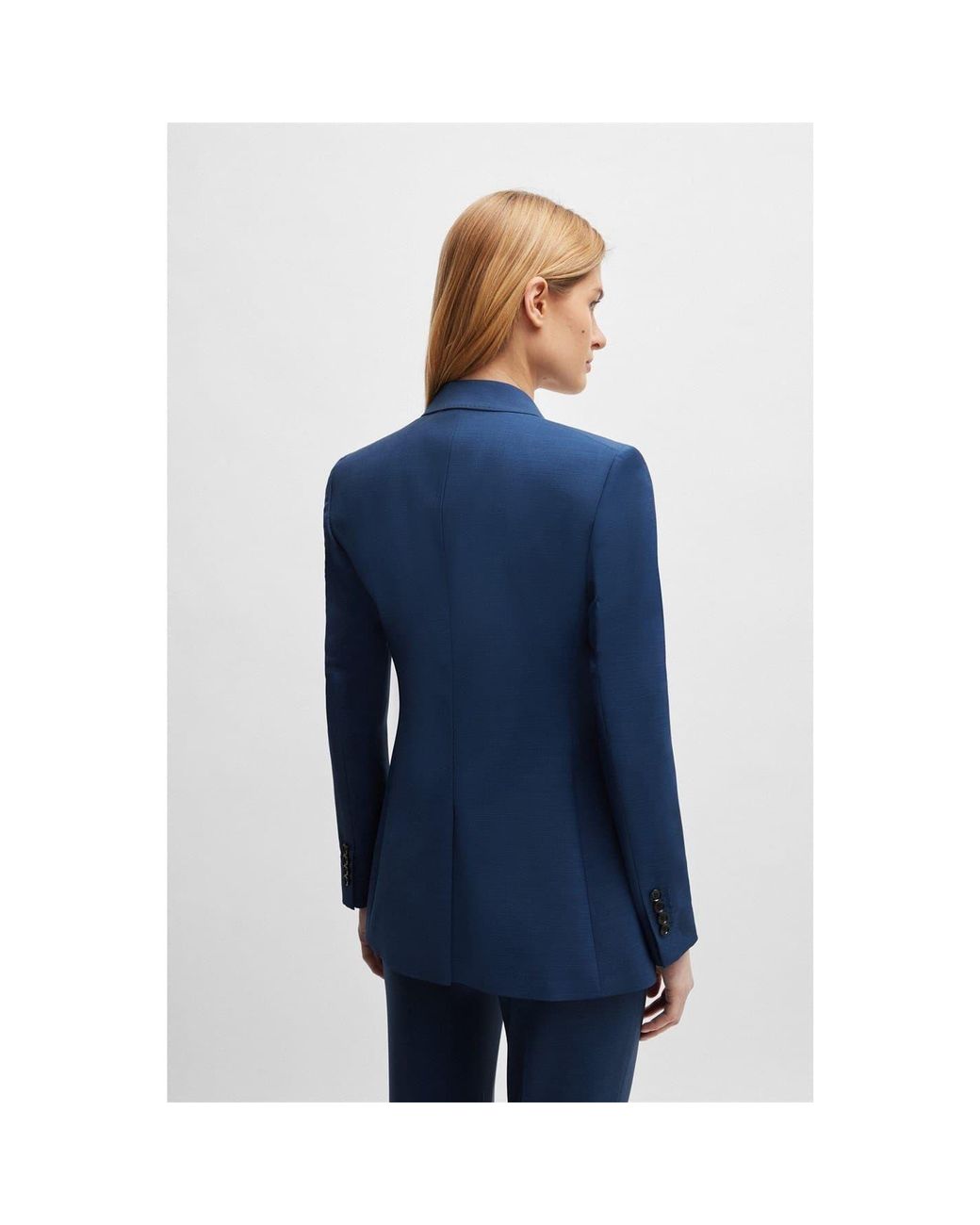 Boss Blue Solid Patterned Single Button Notch Collared Suit Jacket