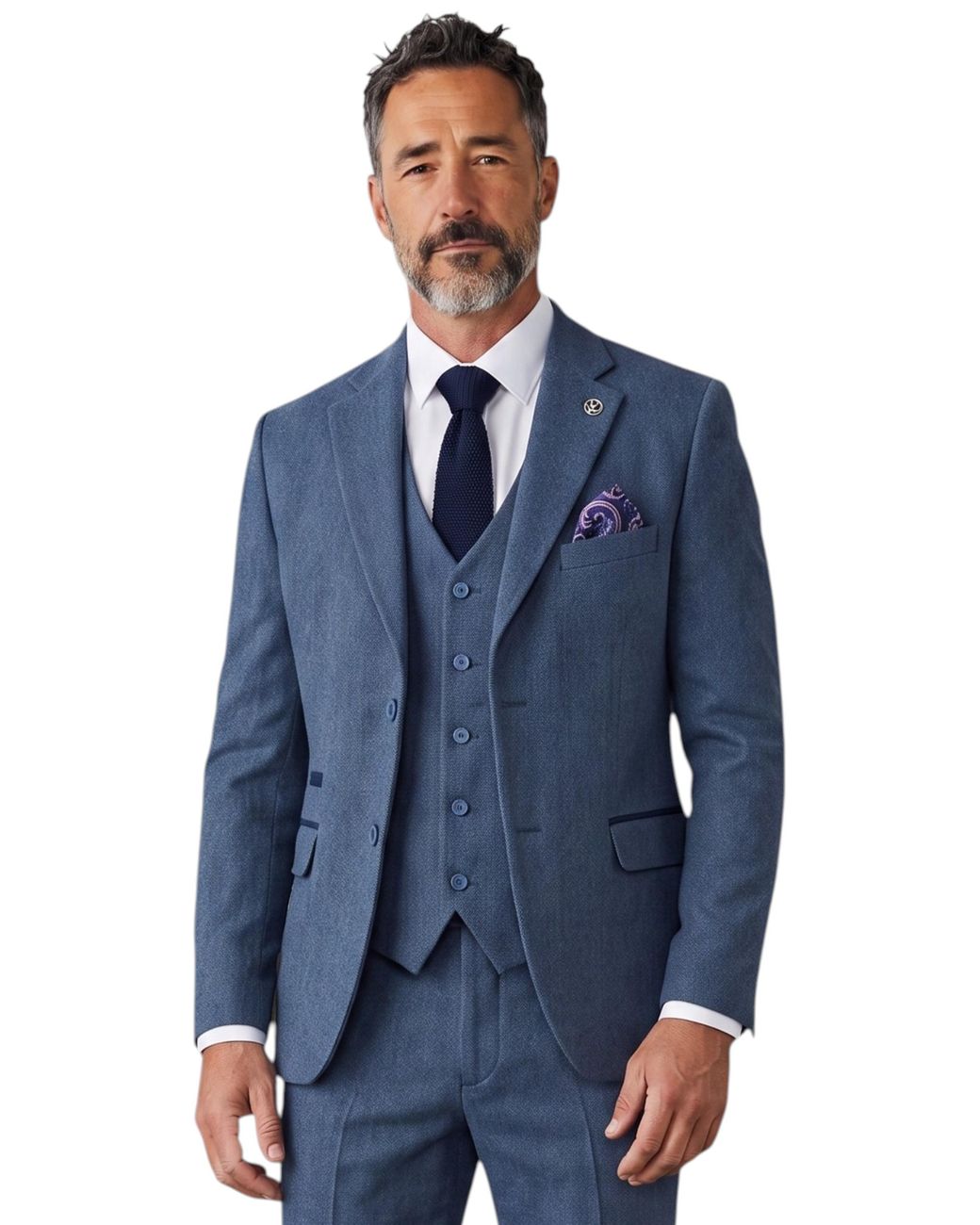 TruClothing Blue 3 Piece Tweed Herringbone Formal Suit for men