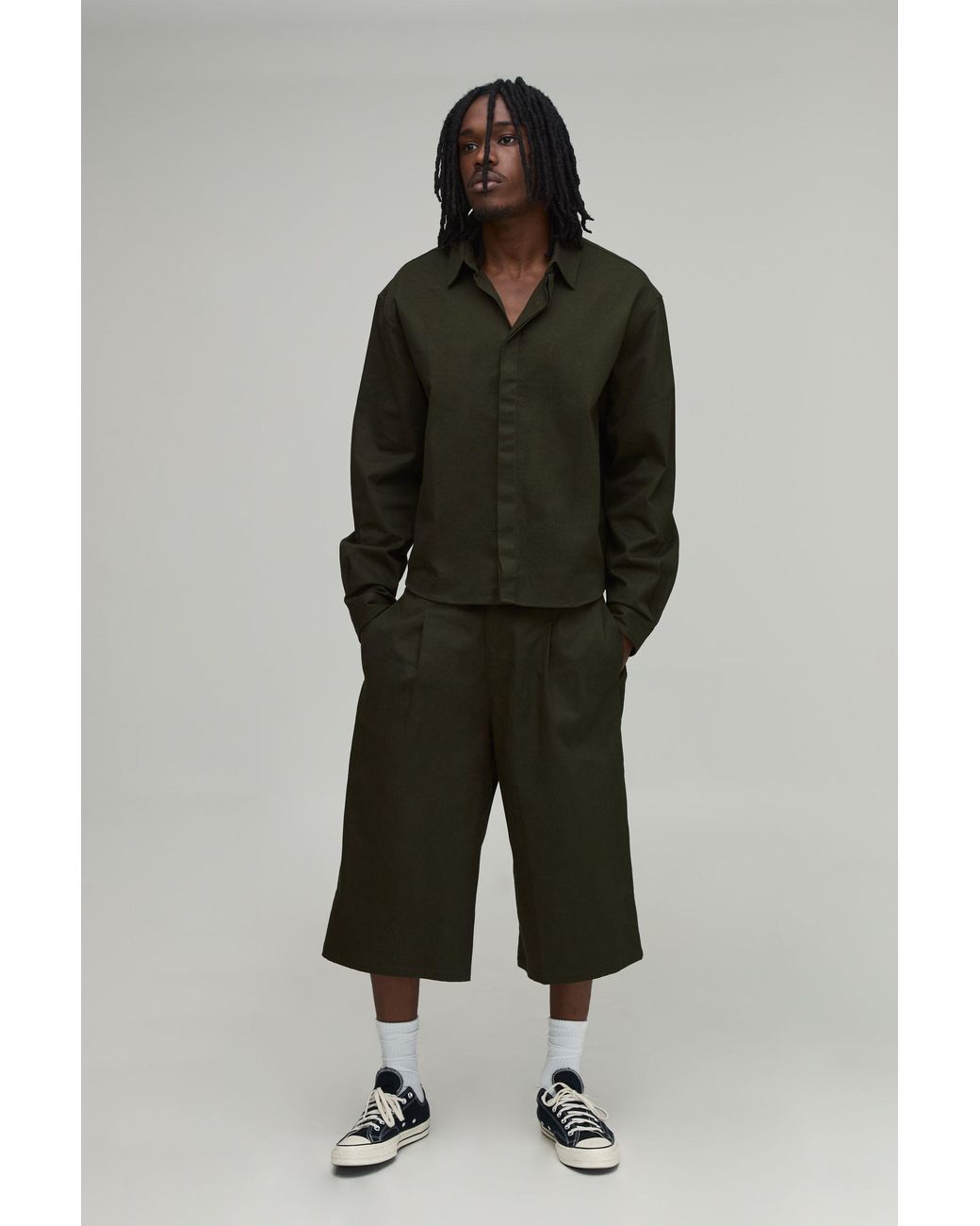 BoohooMAN Green Tall Oversized Boxy Shirt & Longline Jort Set for men