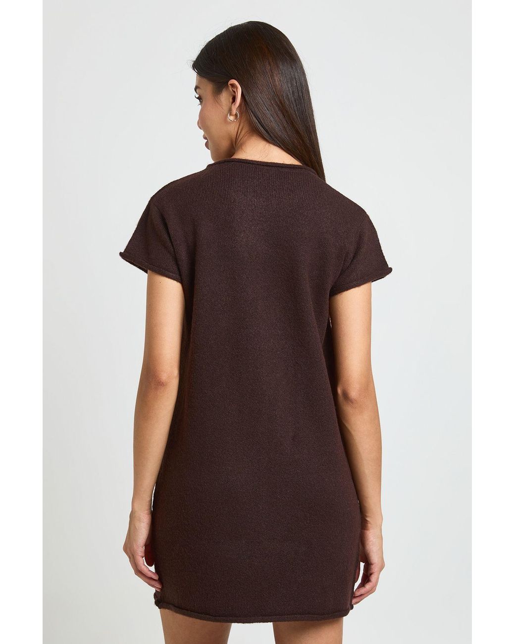 Boohoo Brown Soft Knit Seam Detail Knitted Mini Dress