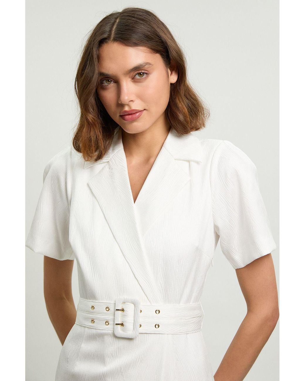 Karen Millen White Tailored Belted Blazer Mini Dress