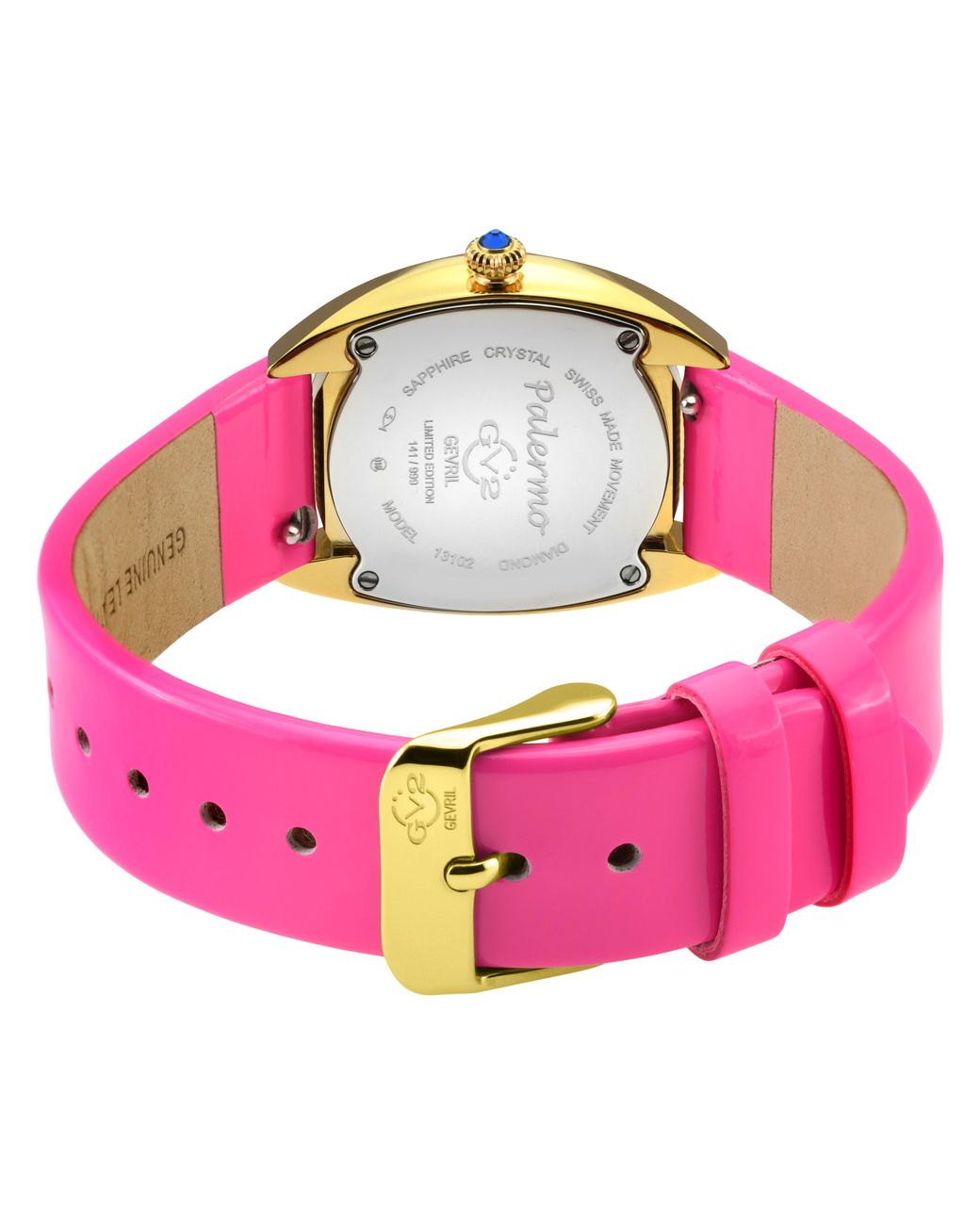 Gv2 Pink Palermo Diamond Watch, 316L Stainless Steel Ipyg Case, Genuine Italian Patent Leather Strap