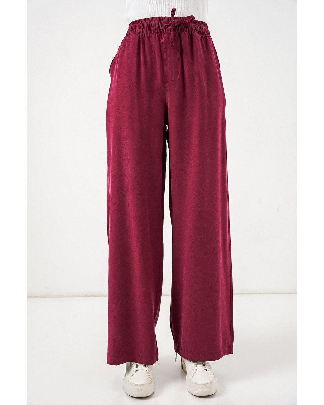Bigdart Red High Waist Wide Leg Trousers With Pocket