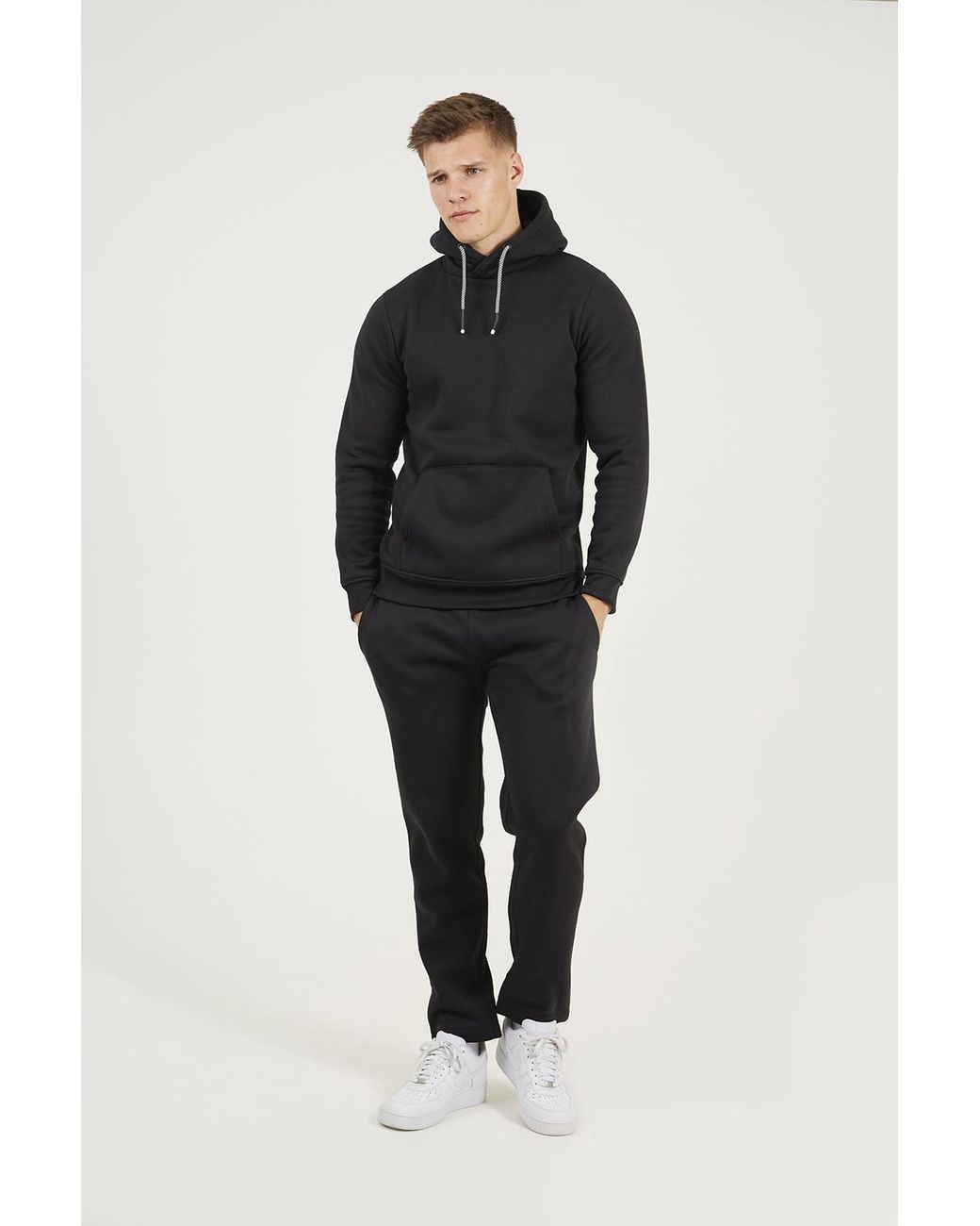 Brave Soul Black Crossover Neck Hoodie And Joggers Set for men