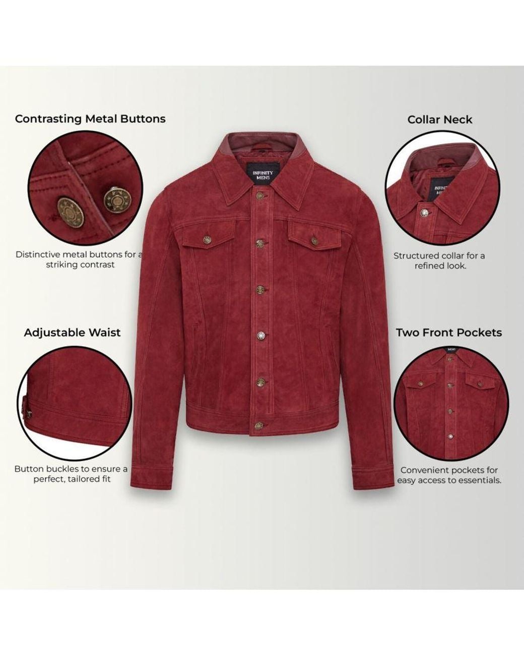 Infinity Leather Red Trucker Goat Suede Western Jeans Jacket for men