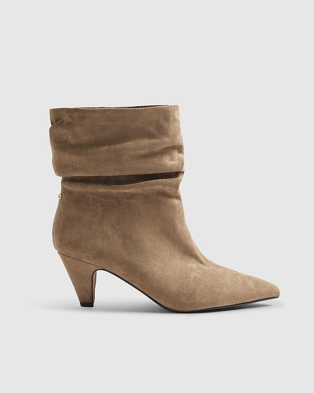 River Island Natural Ankle Boots Faux Suede Slouch Cone Heel